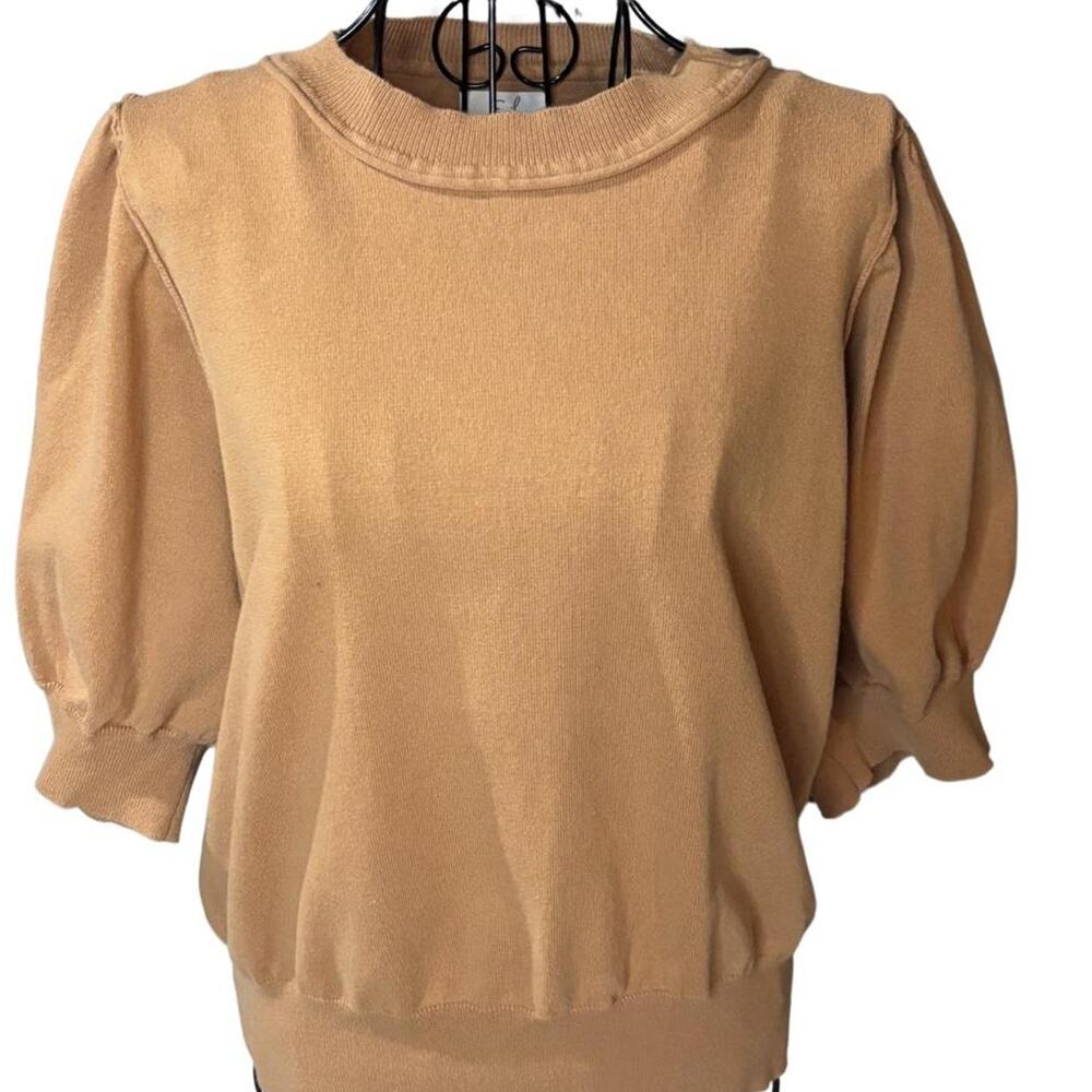 Easel Camel Brown Puff Sleeve Knit Sweater Top Large Cotton Spandex Ribbed